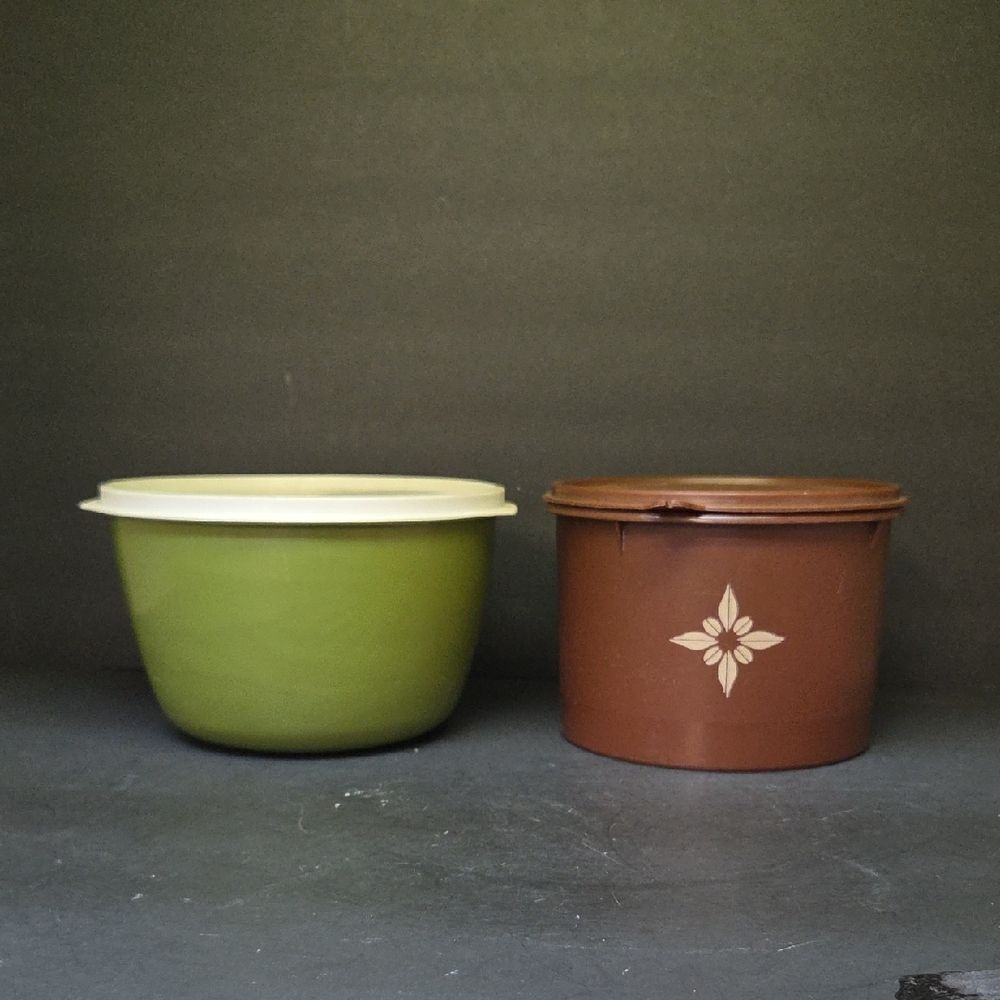 Rubbermaid Green 12-Cup Container And A  Tupperware Brown Canister